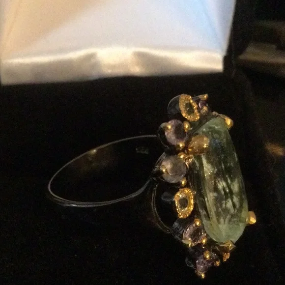 Rare Genuine 16mm by 10mm Aquamarine, Tanzanite & Topaz Ring - Picture 12 of 14